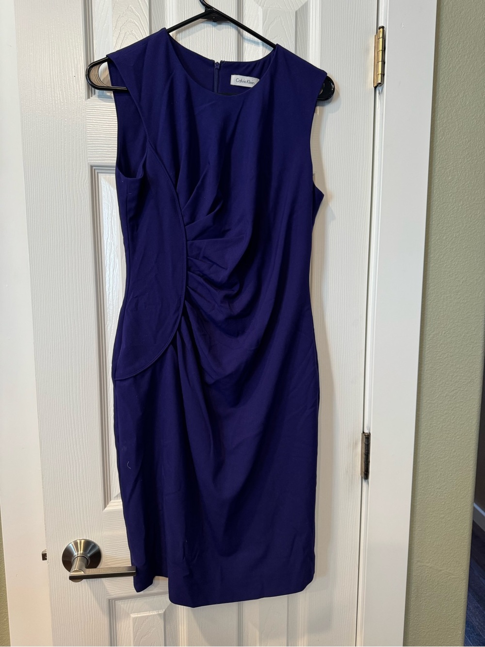 Calvin Klein Sleeveless Ruched Sheath Dress in Deep Purple